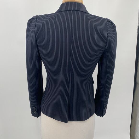 J Crew Wool Pinstripe Blazer Single Breasted Button Front Navy Petite Womens 8Pa - Picture 7 of 11